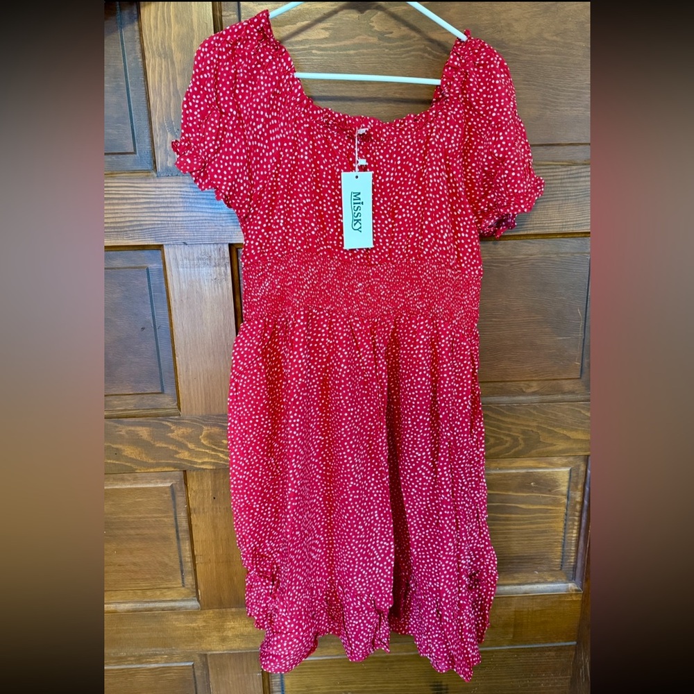 Red Polka Dot Casual Dress by BluSage